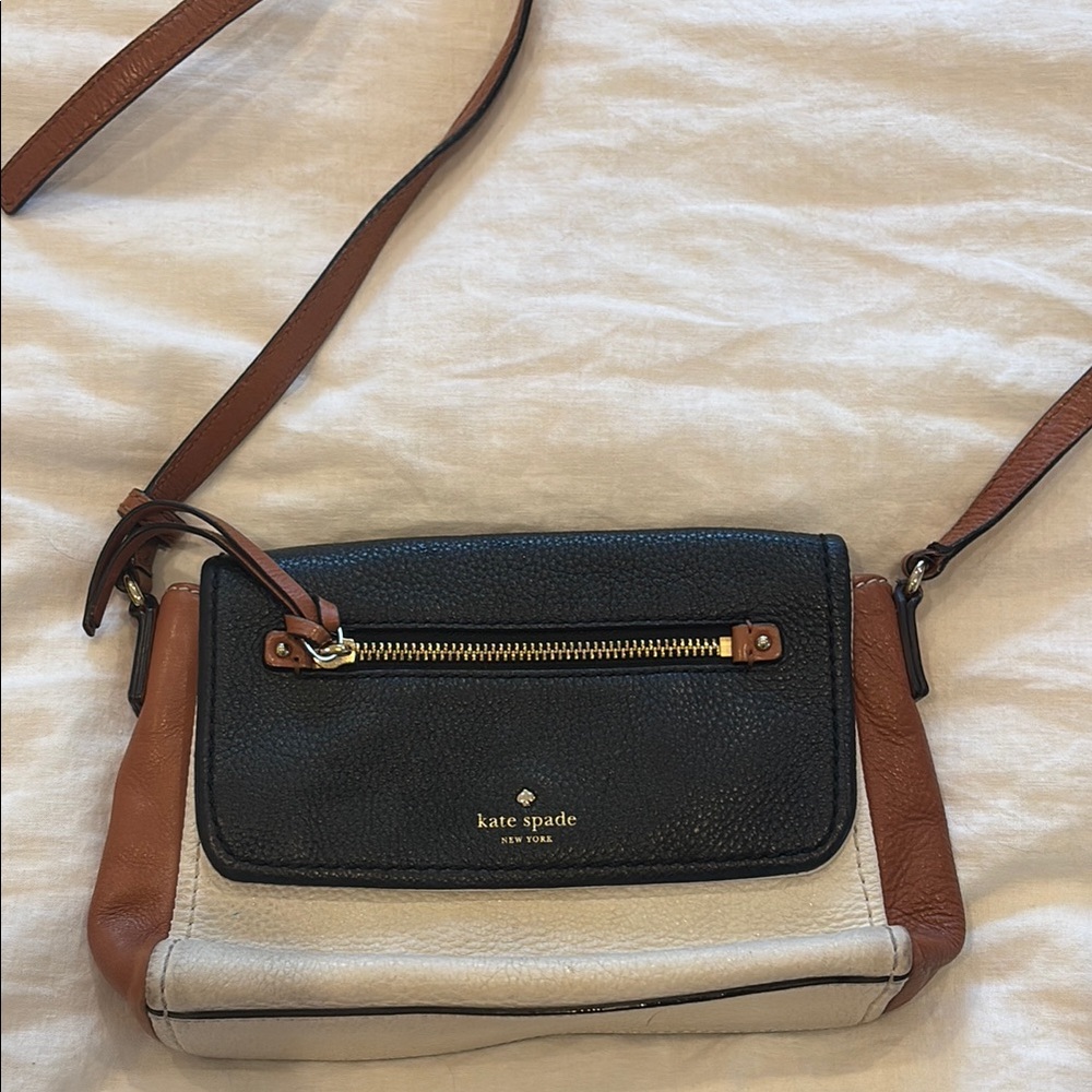 Kate Spade Black and Brown Crossbody Bag with Gold Accents